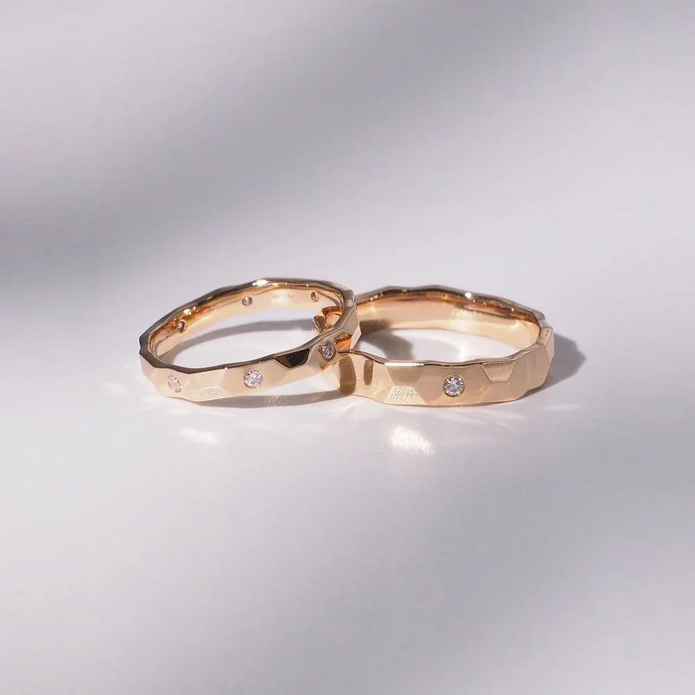 18K Patterned Diamond Wedding Bands