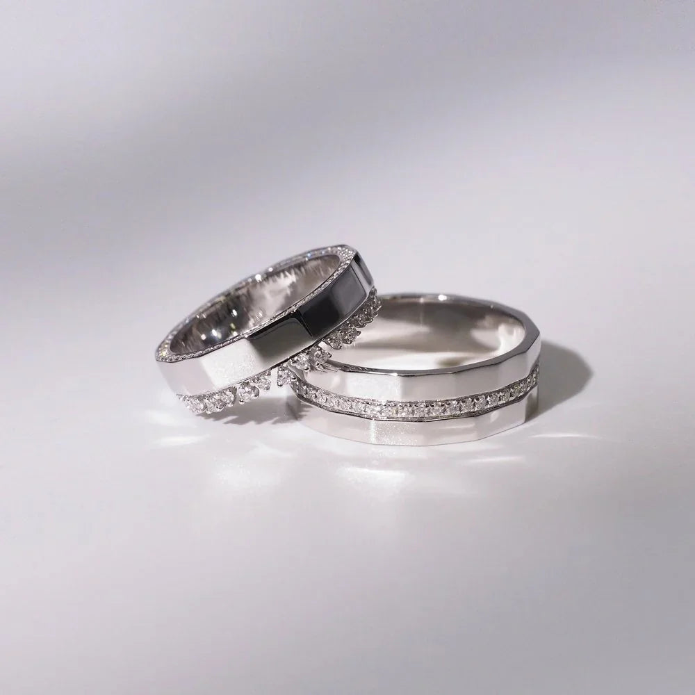 18K Rectangular Diamond Couple Rings