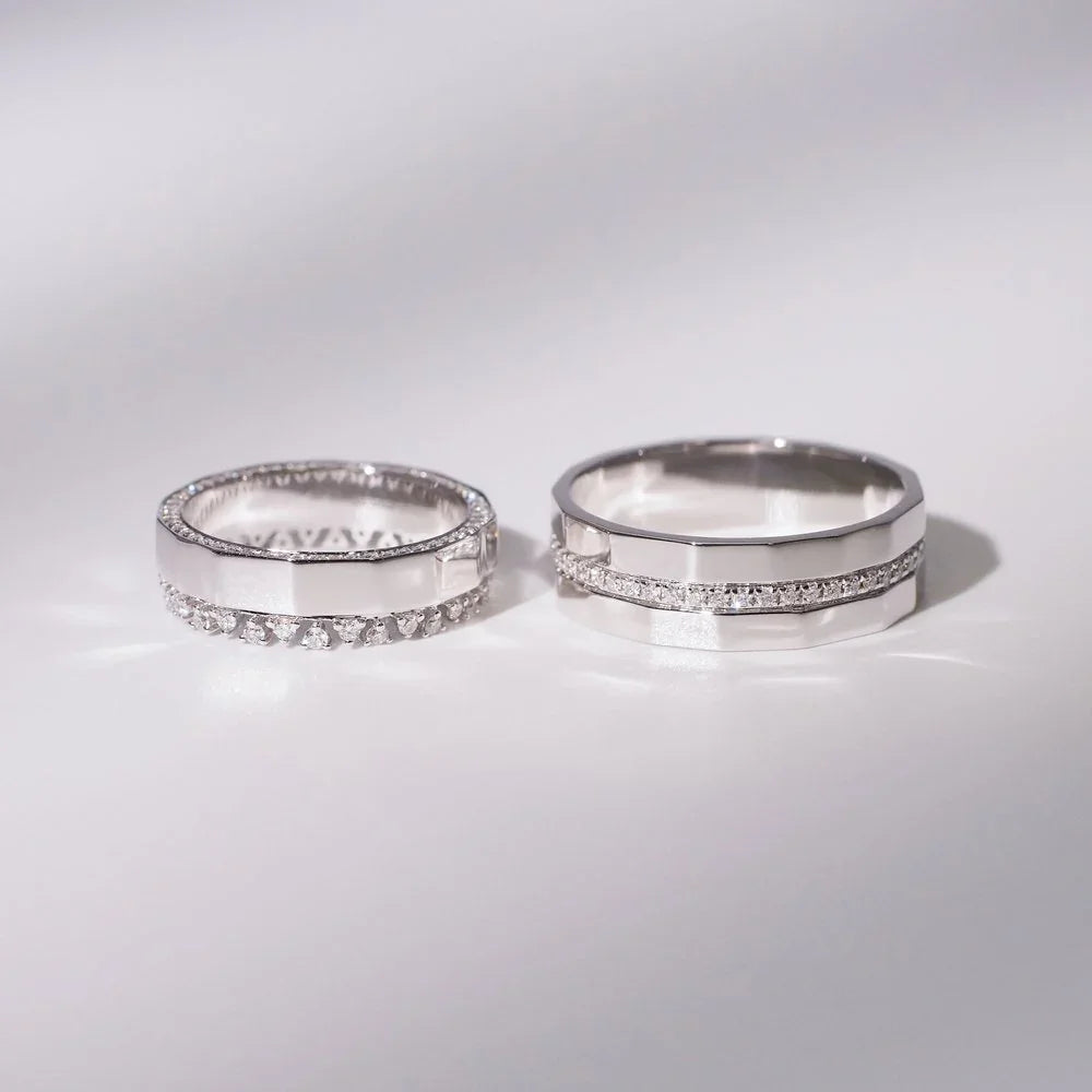 18K Rectangular Diamond Couple Rings