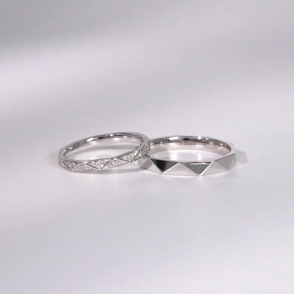 18K Triangle Motif Diamond Couple Rings