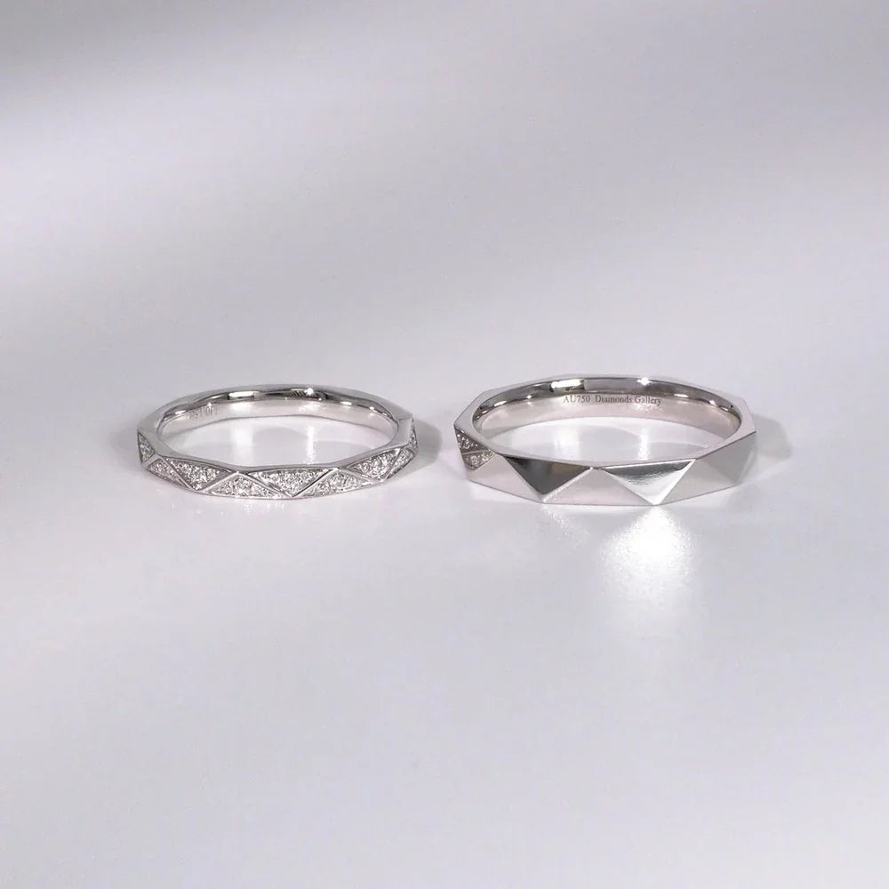 18K Triangle Motif Diamond Couple Rings