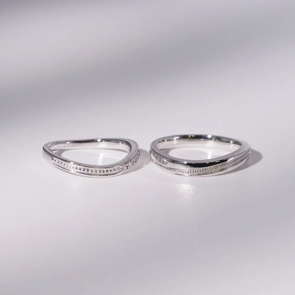 18K Gold/Platinum Streamlined Beaded Couple Rings