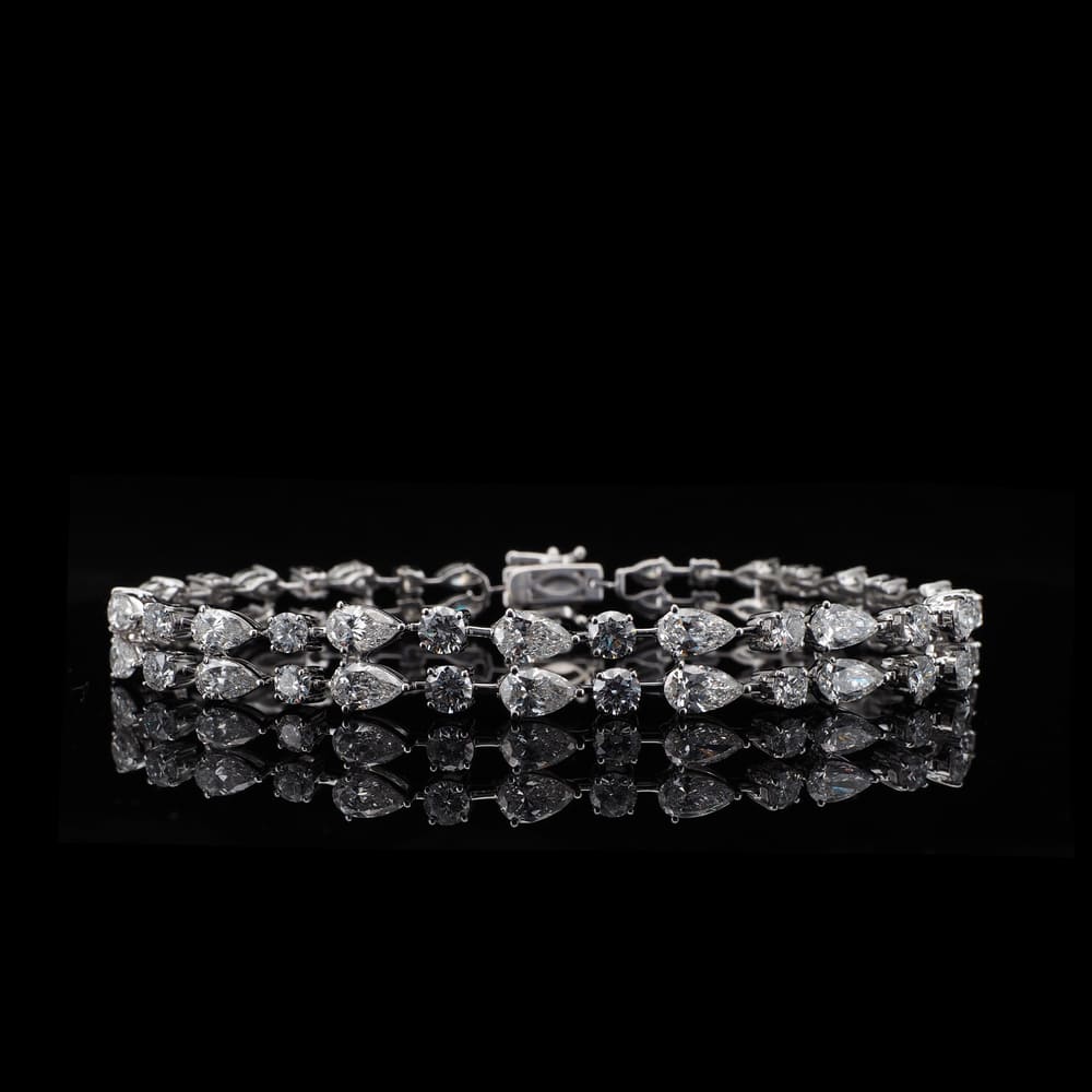 18K白金梨形圓形培育鑽石手鍊