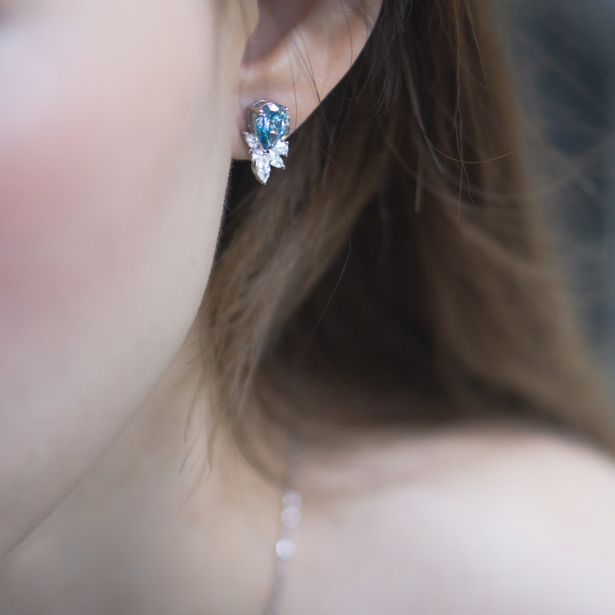 18K White Gold Lab-Grown Pear-Cut Blue Diamond Earrings