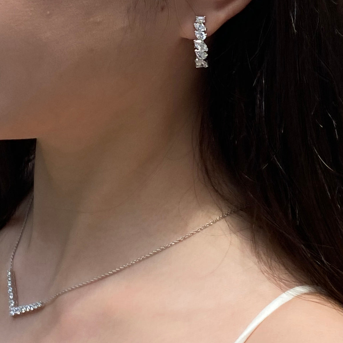 Platinum Mixed Cut Lab-Grown Diamond Lace Earrings