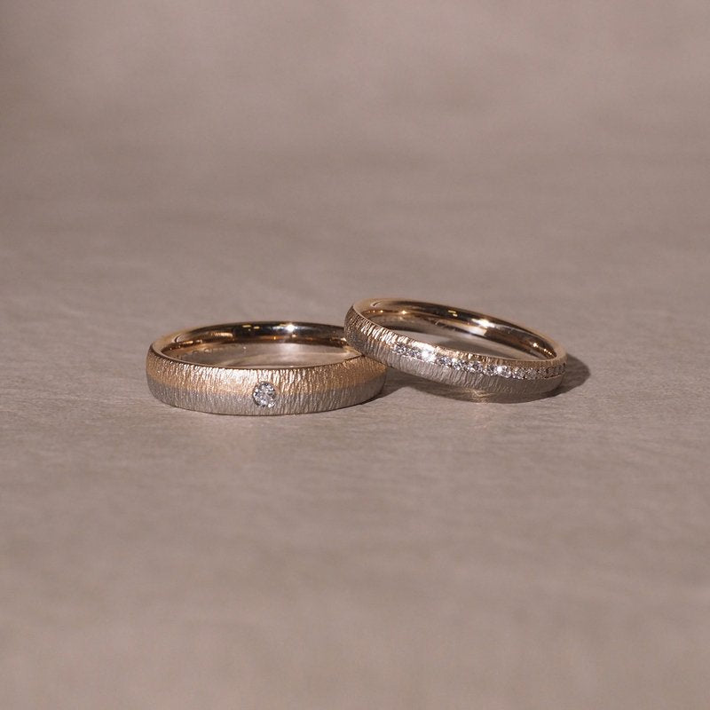 German-made 18K gold handcrafted wedding band set