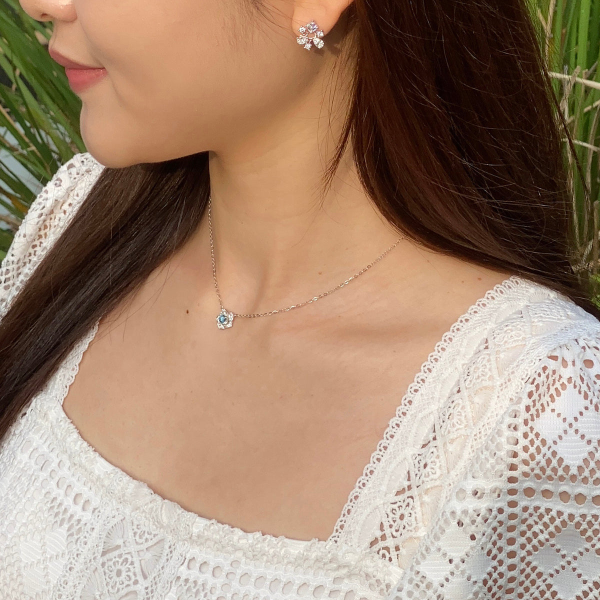Platinum Round White and Blue Diamond Necklace