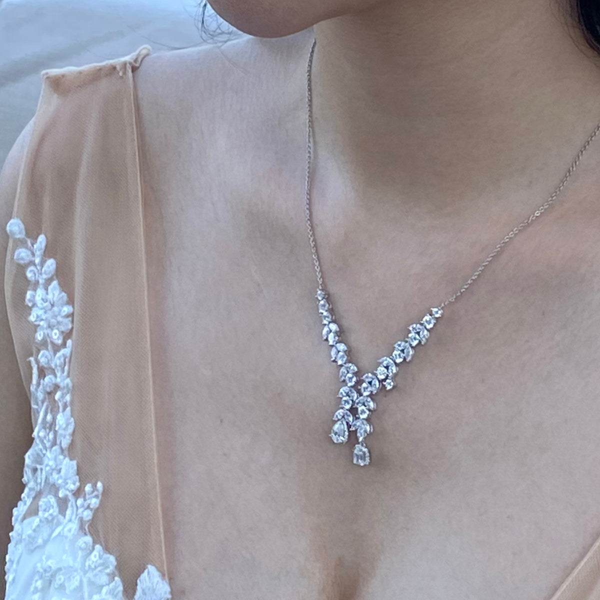 18K White Gold Mixed Lace Cut Lab-Grown Diamond Necklace