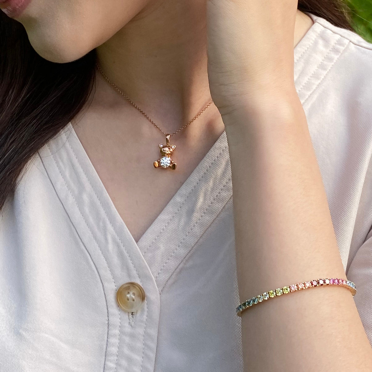 18K Rose Gold Round Lab Grown Diamond Necklace