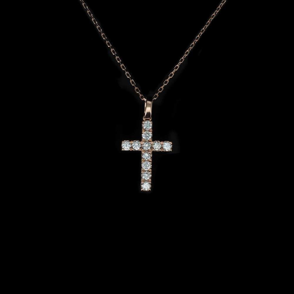 18K White Gold Round Lab Grown Diamond Cross Necklace