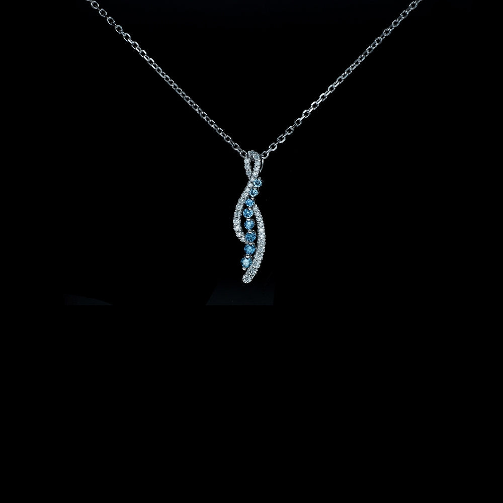 Platinum Round Lab-Grown White and Blue Diamond Necklace