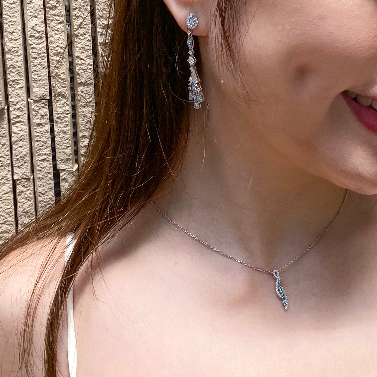 Platinum Round Lab-Grown White and Blue Diamond Necklace