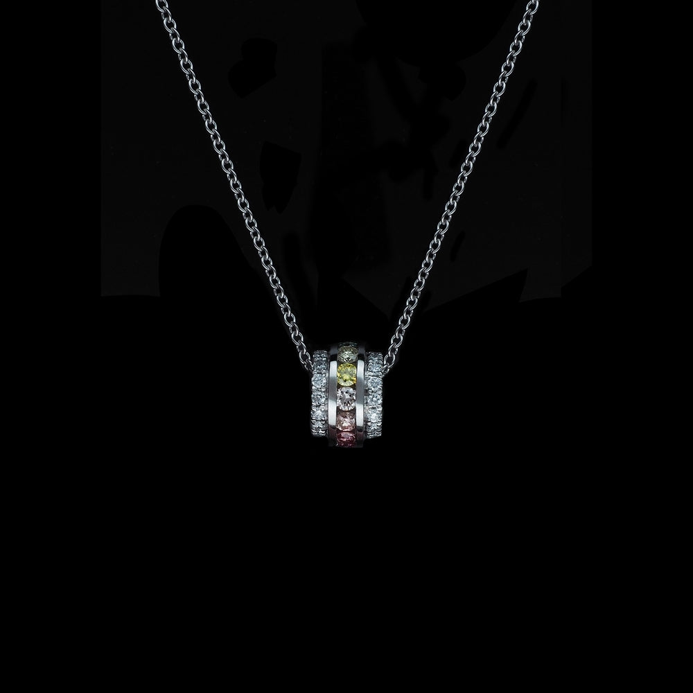 Platinum Round Rainbow Lab Grown Diamond Necklace
