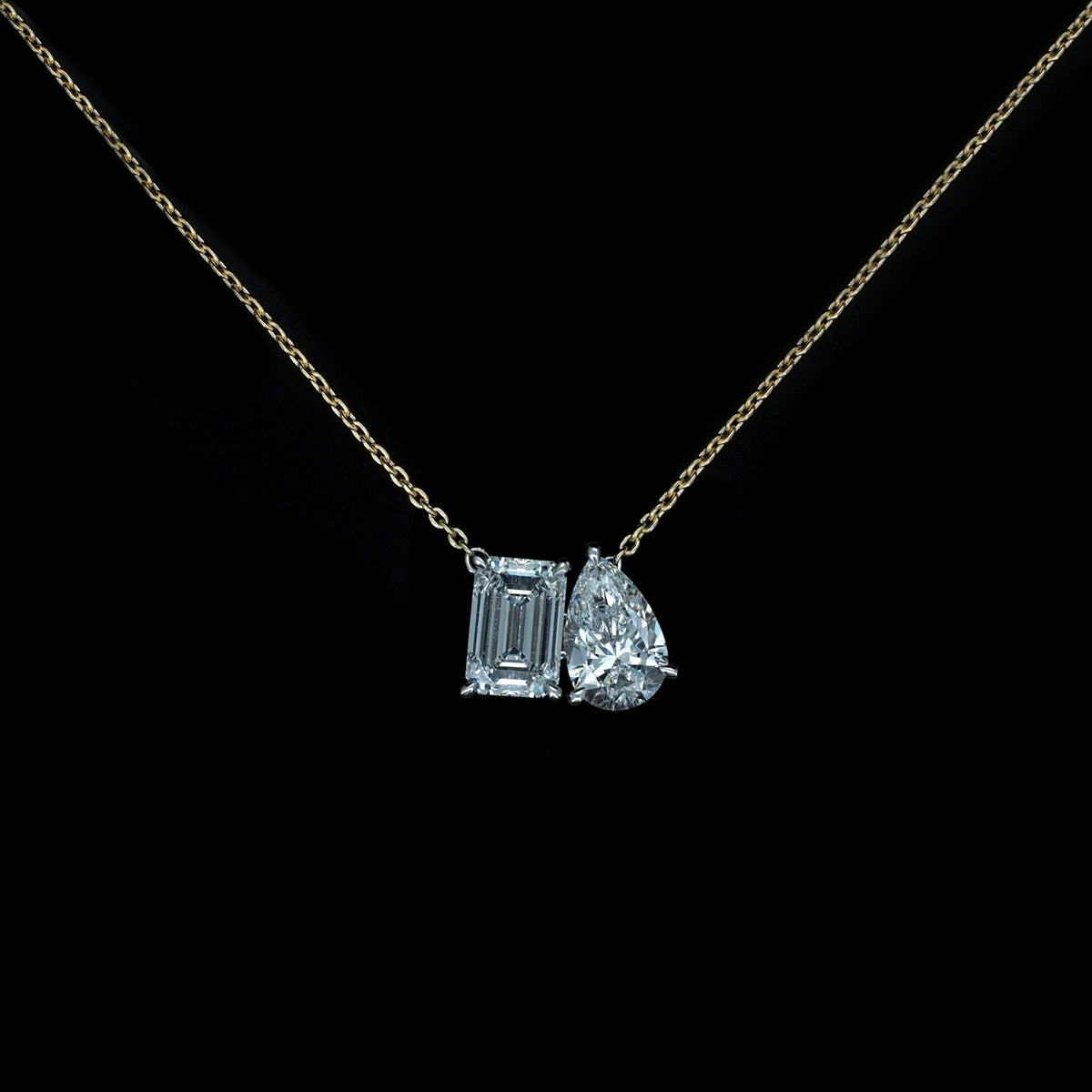 14K White Gold Emerald & Pear Lab Grown Diamond Necklace