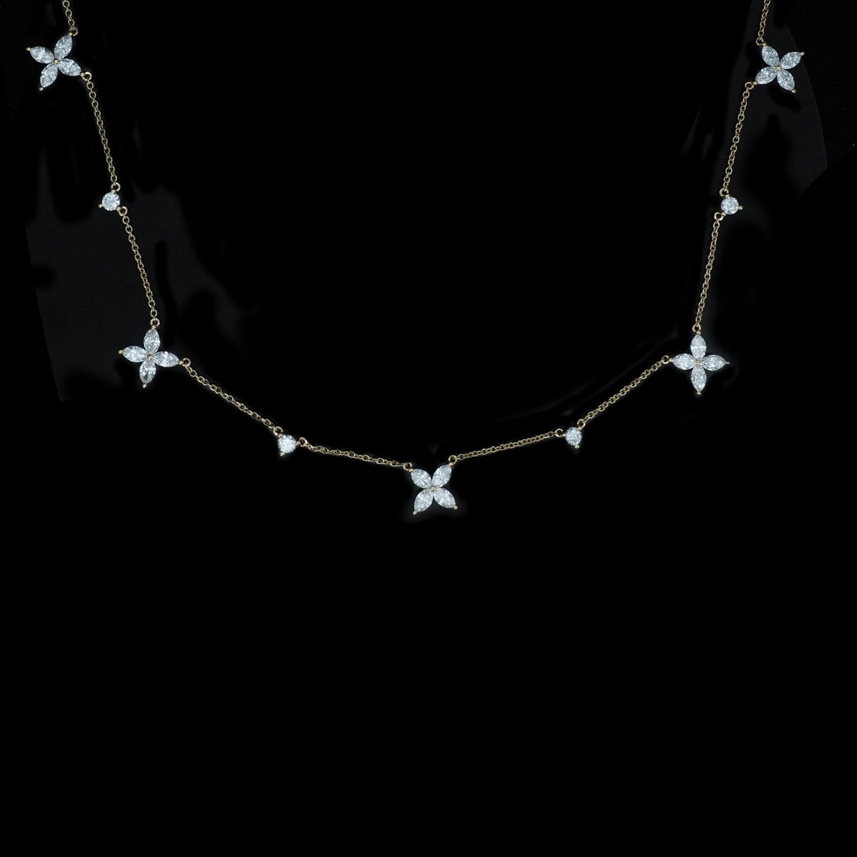 18K Yellow Gold Marquise and Round Lab-Grown Diamond Necklace