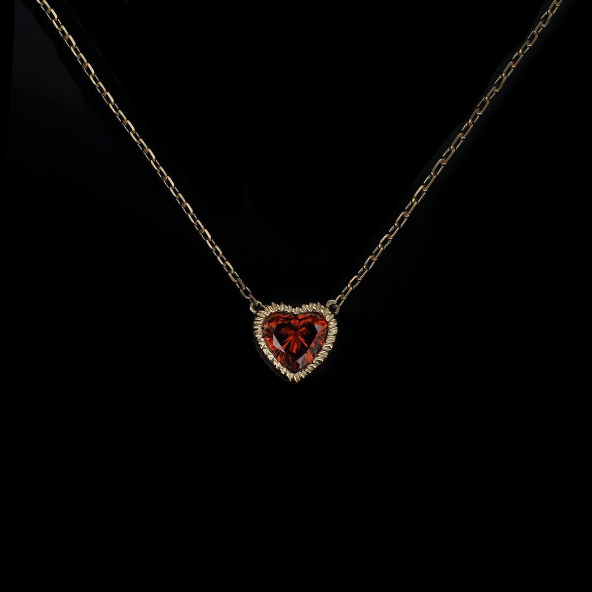 18K Yellow Gold Heart-Shaped Red Lab-Grown Diamond Necklace
