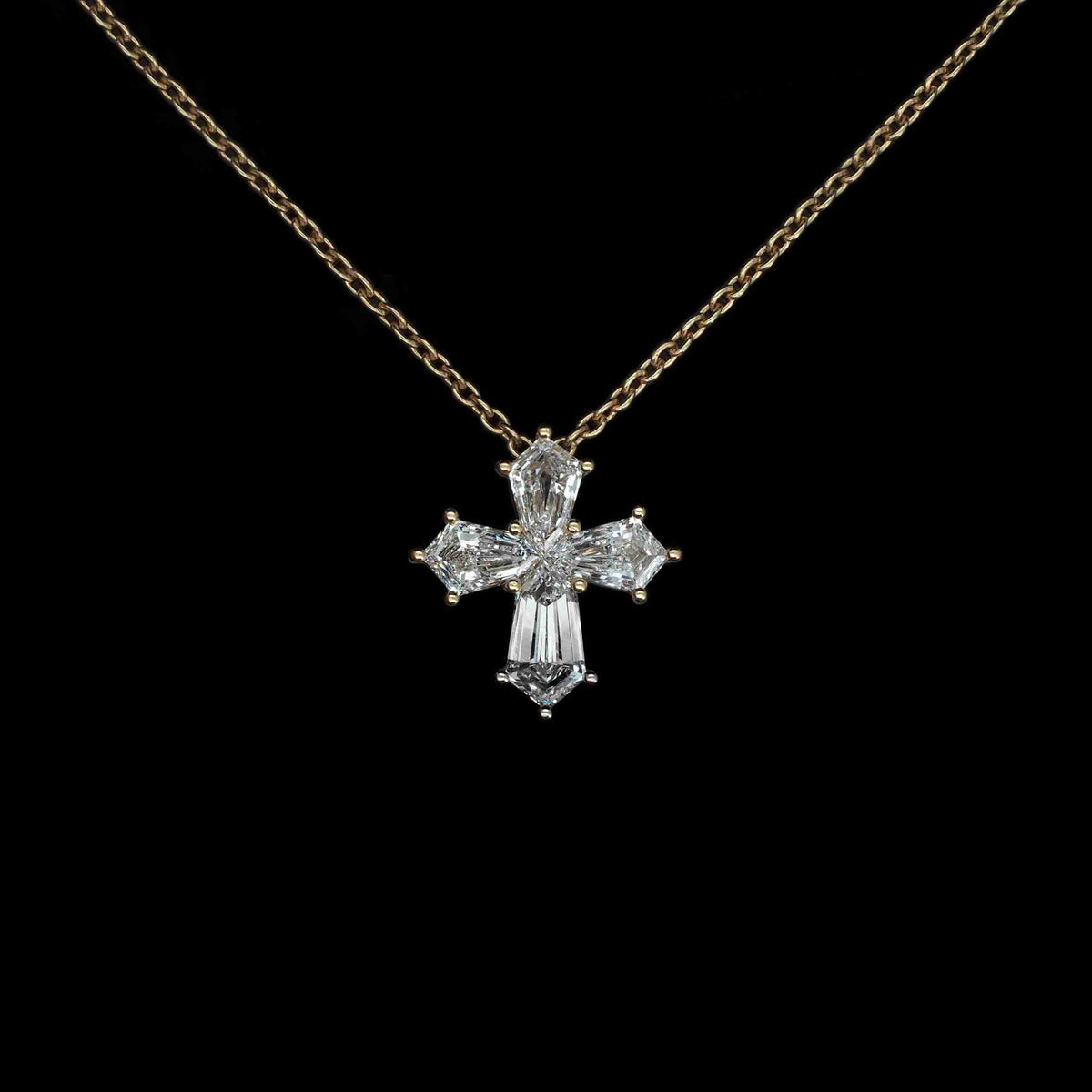 18K Yellow Gold Mixed Lace Cross Lab Grown Diamond Necklace
