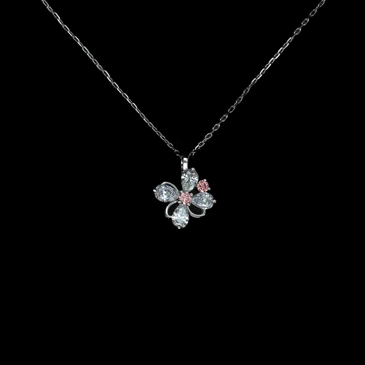 18K White Gold Pear & Round Lab Grown White & Pink Diamond Pendant