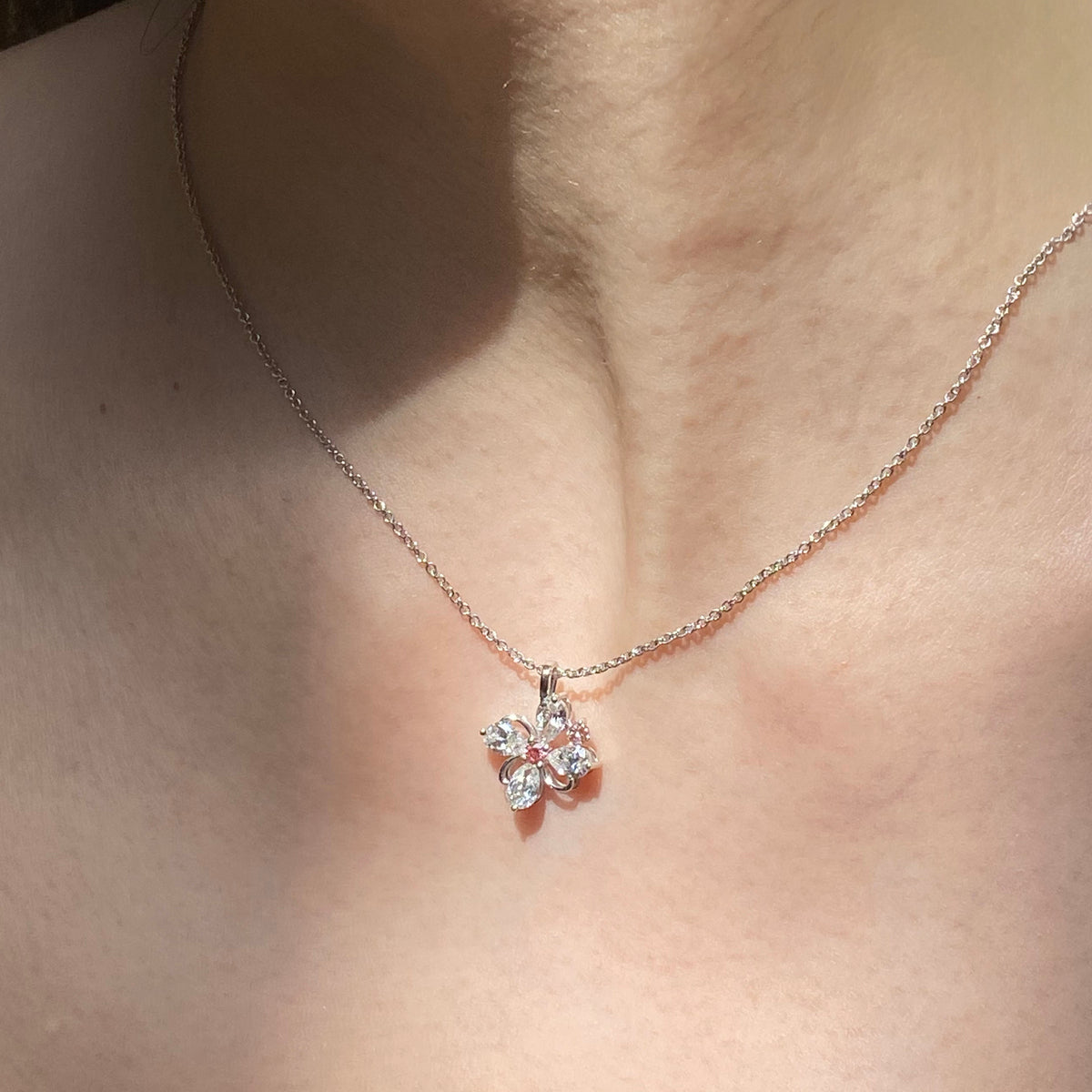 18K White Gold Pear & Round Lab Grown White & Pink Diamond Pendant