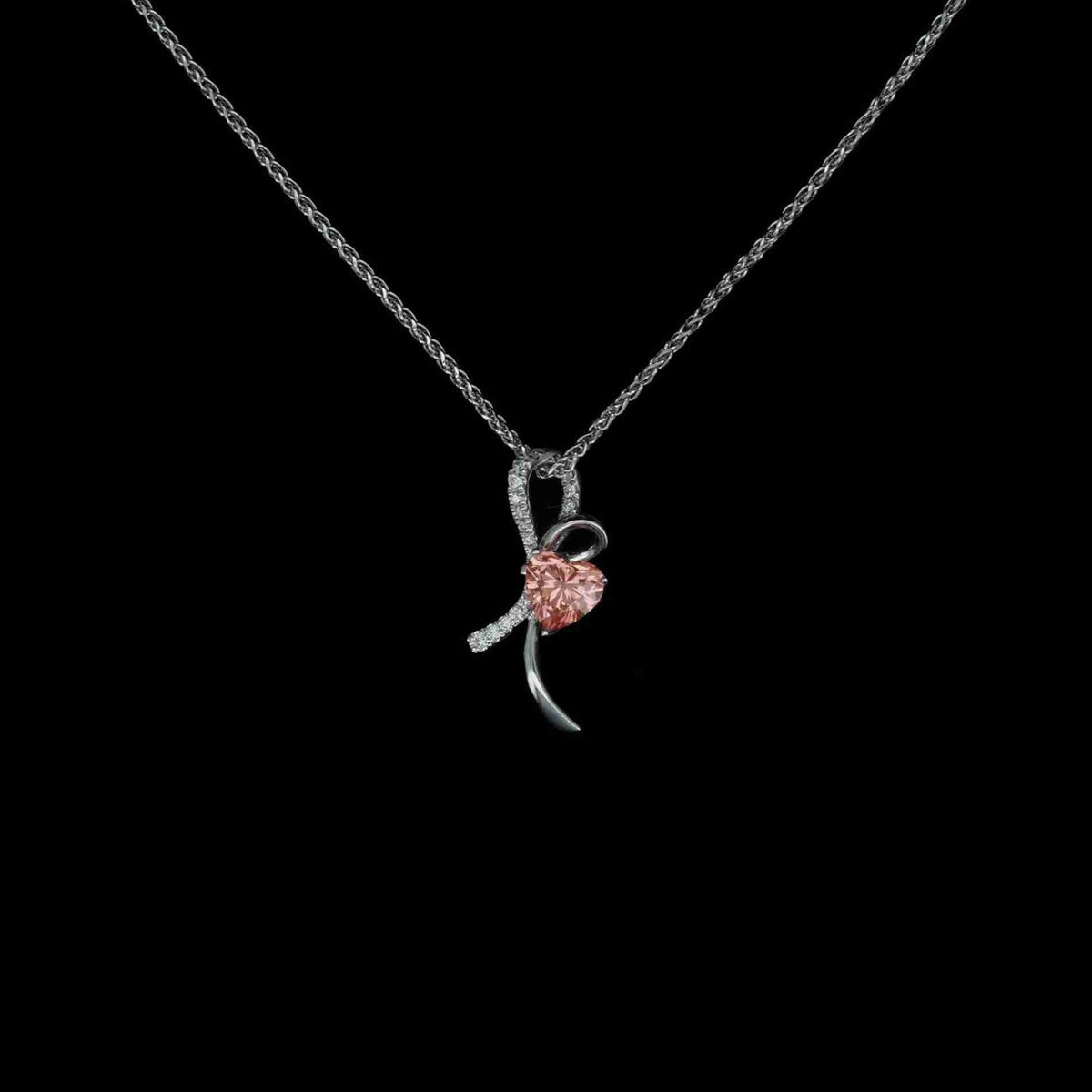 18K White Gold Heart & Round Lab-Grown White and Pink Diamond Pendant