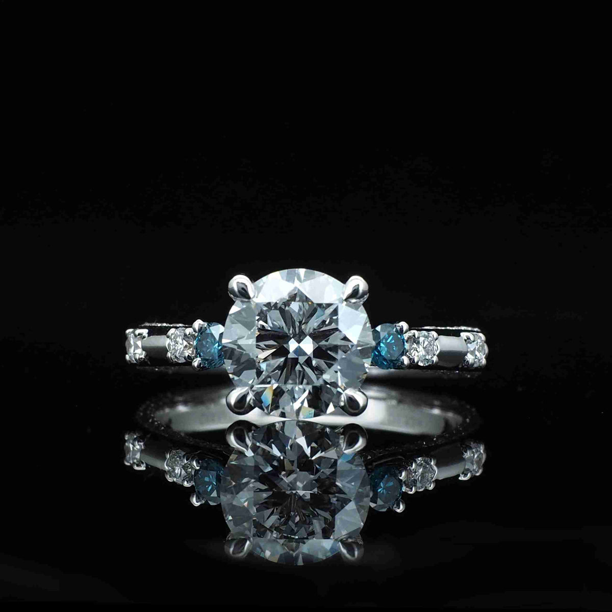 18K/Platinum Blue and White Diamond Alternating Design Ring Mount