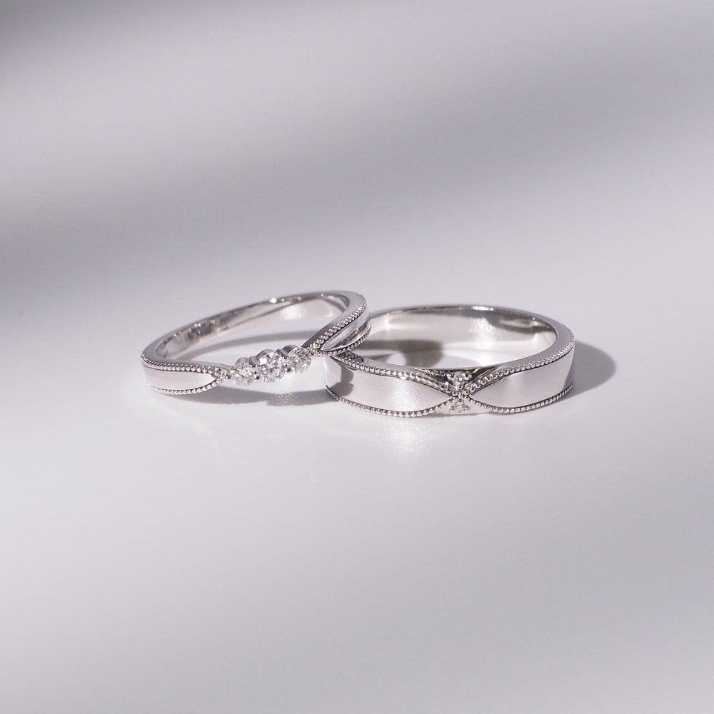 18K/Platinum Twisted Beaded Couple Rings