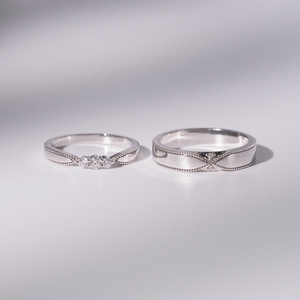 18K/Platinum Twisted Beaded Couple Rings