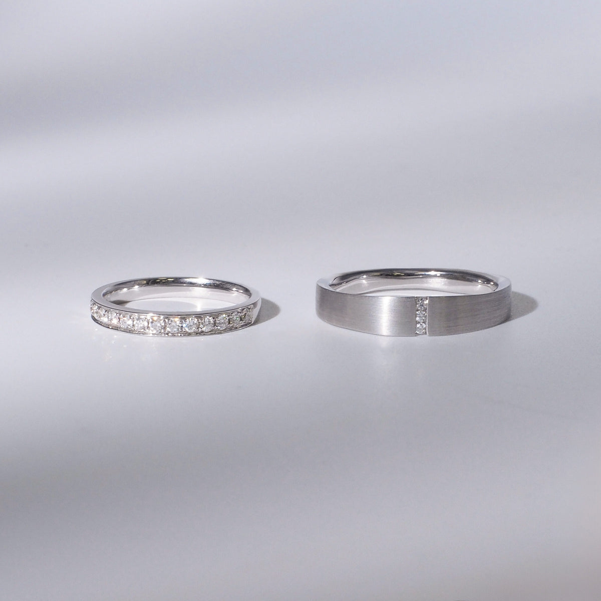 18K/Platinum Matte Lab Grown Diamond Couple Rings