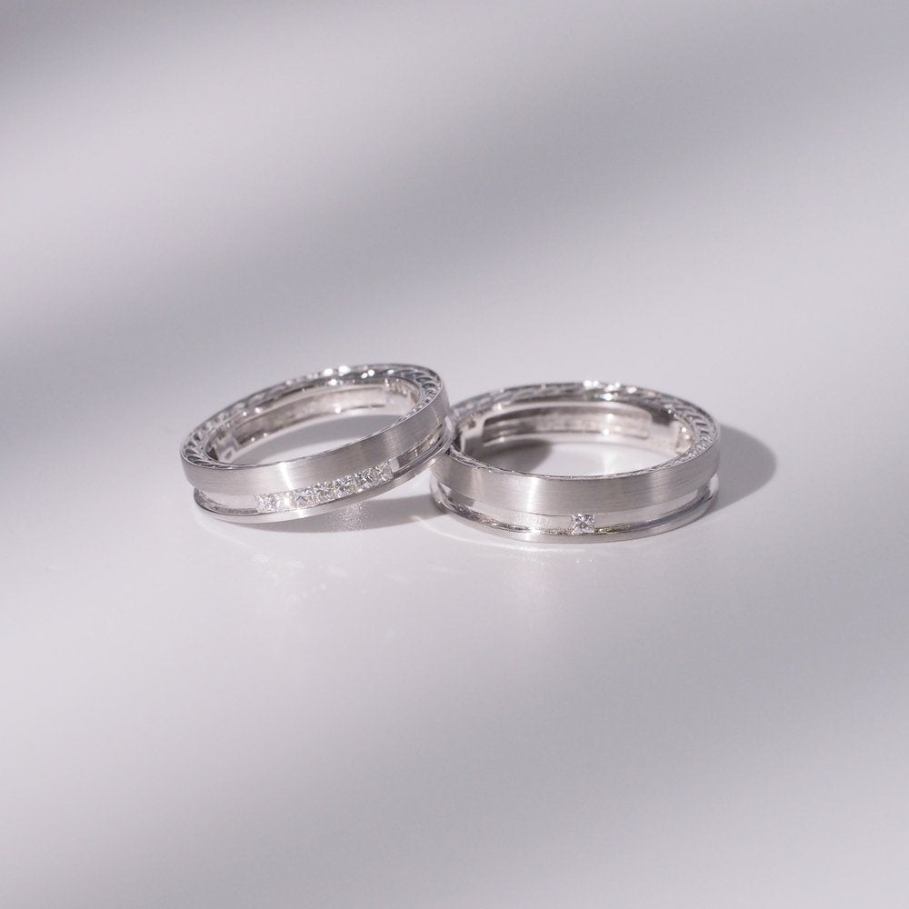 18K Gold/Platinum Twisted Diamond Wedding Bands