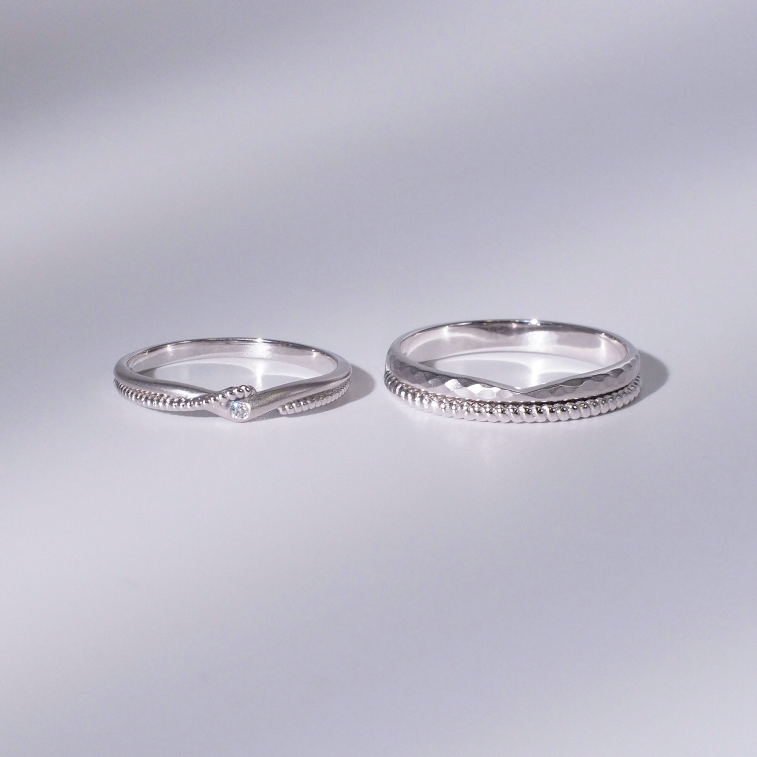 18K/鉑金珠紋培育鑽石對戒 - Image 2